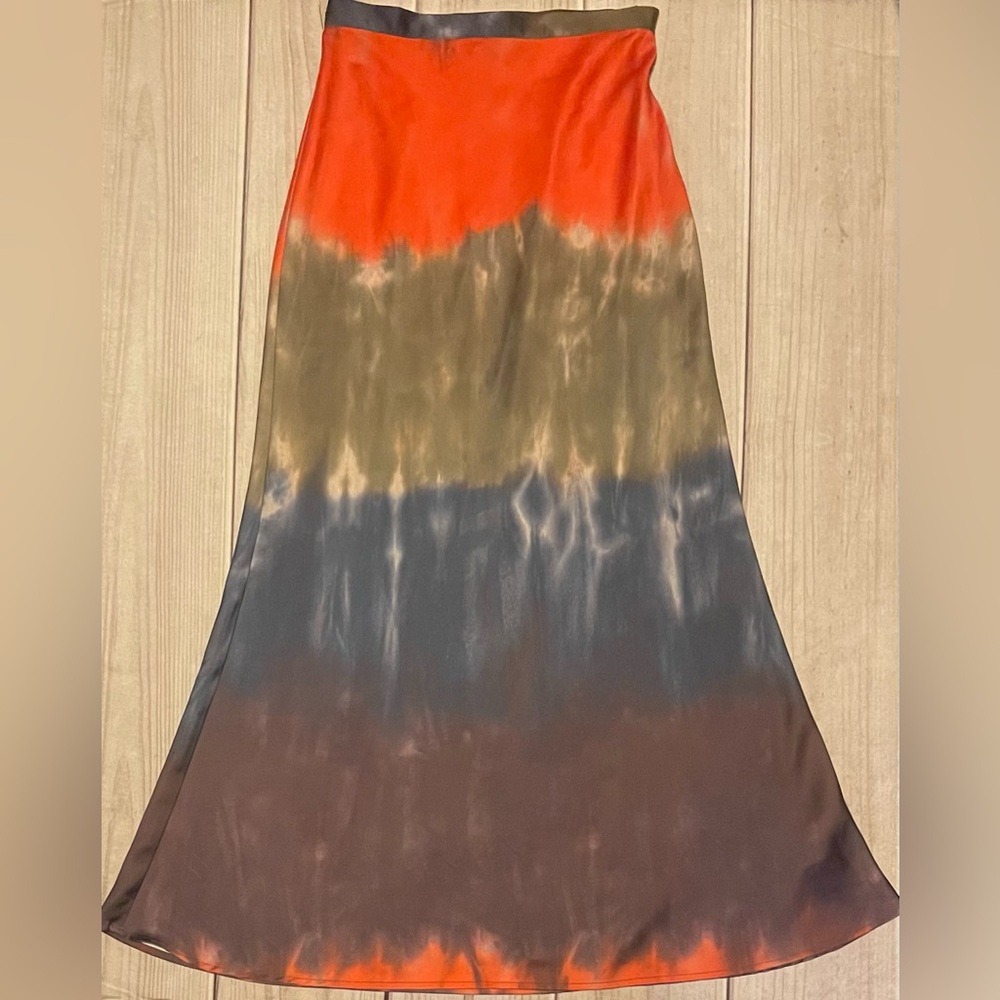 Urban Outfitters Size Small Tie Dye Color Gradient Satin Maxi Skirt  Side Zip